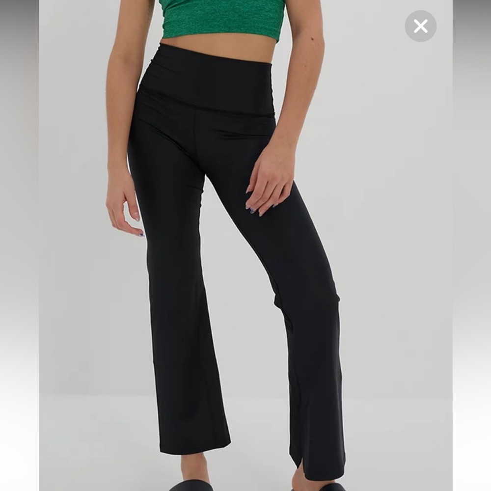 Offline by Aerie flare leggings the hugger coated.crop slit flare